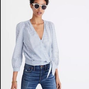 Madewell Wrap Top Indigo Stripe Cotton H9193 Classic Preppy Contemporary